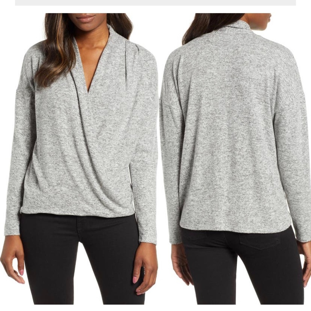 Gibson x Living in Yellow Gray Knit Wrap Top